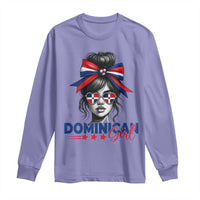 Dominican Girl Long Sleeve Shirt Messy Bun Caribbean Dominican Republic DR Flag - Wonder Print Shop