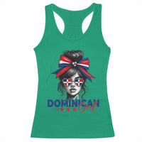 Dominican Girl Racerback Tank Top Messy Bun Caribbean Dominican Republic DR Flag - Wonder Print Shop