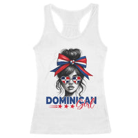 Dominican Girl Racerback Tank Top Messy Bun Caribbean Dominican Republic DR Flag - Wonder Print Shop