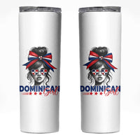 Dominican Girl Skinny Tumbler Messy Bun Caribbean Dominican Republic DR Flag - Wonder Print Shop