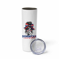 Dominican Girl Skinny Tumbler Messy Bun Caribbean Dominican Republic DR Flag - Wonder Print Shop