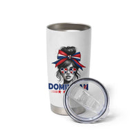 Dominican Girl Tumbler Cup Messy Bun Caribbean Dominican Republic DR Flag - Wonder Print Shop