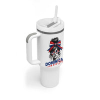 Dominican Girl Tumbler With Handle Messy Bun Caribbean Dominican Republic DR Flag - Wonder Print Shop