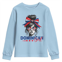 Dominican Girl Youth Sweatshirt Messy Bun Caribbean Dominican Republic DR Flag - Wonder Print Shop