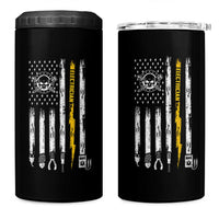 Electrician US Flag 4 in 1 Can Cooler Tumbler Tools for Electricians Skull Lightning Graphic