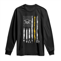Electrician US Flag Long Sleeve Shirt Tools for Electricians Skull Lightning Graphic
