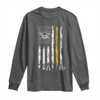 Electrician US Flag Long Sleeve Shirt Tools for Electricians Skull Lightning Graphic