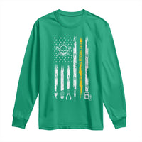 Electrician US Flag Long Sleeve Shirt Tools for Electricians Skull Lightning Graphic
