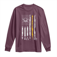 Electrician US Flag Long Sleeve Shirt Tools for Electricians Skull Lightning Graphic