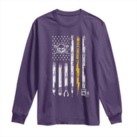 Electrician US Flag Long Sleeve Shirt Tools for Electricians Skull Lightning Graphic