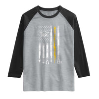 Electrician US Flag Raglan Shirt Tools for Electricians Skull Lightning Graphic