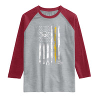Electrician US Flag Raglan Shirt Tools for Electricians Skull Lightning Graphic