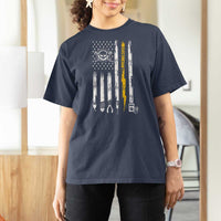 Electrician US Flag T Shirt For Women Tools for Electricians Skull Lightning Graphic
