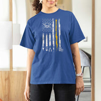 Electrician US Flag T Shirt For Women Tools for Electricians Skull Lightning Graphic