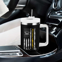 Electrician US Flag Tumbler With Handle Tools for Electricians Skull Lightning Graphic