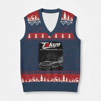 Retro JDM Drift Car V-Neck Knit Sweater Vest Japanese Tokyo Japan Drifting Race Car - Wonder Print Shop