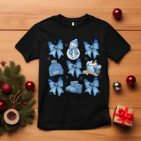 Coquette Bow Christmas T Shirt Cozy Winter Xmas Gift Blue Holiday - Wonder Print Shop