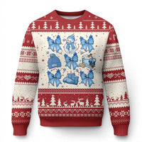 Coquette Bow Ugly Christmas Sweater Cozy Winter Xmas Gift Blue Holiday - Wonder Print Shop