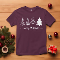 Merry & Bright Christmas Trees T Shirt Holiday Tee Xmas Gift - Wonder Print Shop