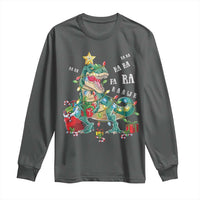 Dinosaur Christmas Long Sleeve Shirt Tree Lights Xmas Boys Men