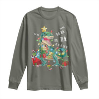 Dinosaur Christmas Long Sleeve Shirt Tree Lights Xmas Boys Men