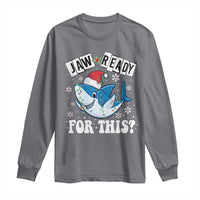 Funny Christmas Long Sleeve Shirt Sharkmas Shark Lights Red Santa Hat Jaw Ready For This