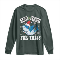 Funny Christmas Long Sleeve Shirt Sharkmas Shark Lights Red Santa Hat Jaw Ready For This
