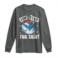 Funny Christmas Long Sleeve Shirt Sharkmas Shark Lights Red Santa Hat Jaw Ready For This