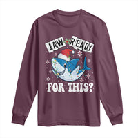 Funny Christmas Long Sleeve Shirt Sharkmas Shark Lights Red Santa Hat Jaw Ready For This