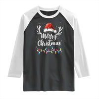 Merry Christmas Raglan Shirt Lights Red Santa Hat Xmas Family Matching