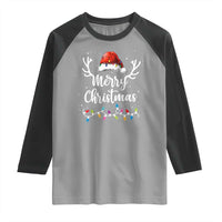 Merry Christmas Raglan Shirt Lights Red Santa Hat Xmas Family Matching