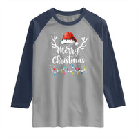 Merry Christmas Raglan Shirt Lights Red Santa Hat Xmas Family Matching