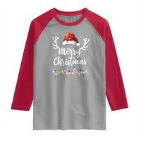Merry Christmas Raglan Shirt Lights Red Santa Hat Xmas Family Matching
