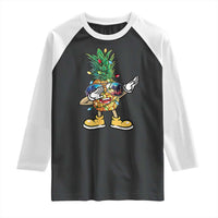Dabbing Pineapple Hawaii Christmas Tree Lights Xmas Sunglasses Raglan Shirt Tropical Holiday Beach