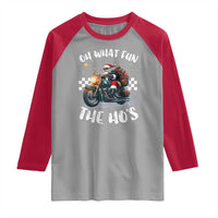 Biker Grandpa Santa on Motorcycle Christmas Raglan Shirt Funny Oh What Fun It Is To Ride