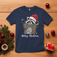 Merry Christmas Raccoon T Shirt Happy Holidays Gift Animal Xmas Lights Red Santa Hat - Wonder Print Shop