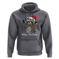 Merry Christmas Raccoon Hoodie Happy Holidays Gift Animal Xmas Lights Red Santa Hat