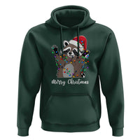 Merry Christmas Raccoon Hoodie Happy Holidays Gift Animal Xmas Lights Red Santa Hat