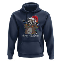 Merry Christmas Raccoon Hoodie Happy Holidays Gift Animal Xmas Lights Red Santa Hat