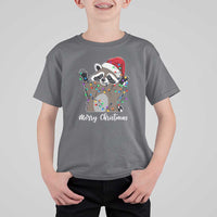 Merry Christmas Raccoon T Shirt For Kid Happy Holidays Gift Animal Xmas Lights Red Santa Hat - Wonder Print Shop