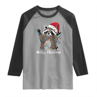 Merry Christmas Raccoon Raglan Shirt Happy Holidays Gift Animal Xmas Lights Red Santa Hat