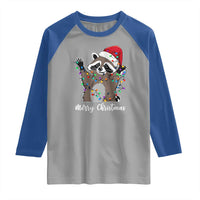 Merry Christmas Raccoon Raglan Shirt Happy Holidays Gift Animal Xmas Lights Red Santa Hat