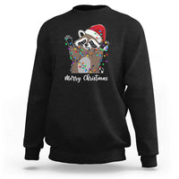 Merry Christmas Raccoon Sweatshirt Happy Holidays Gift Animal Xmas Lights Red Santa Hat - Wonder Print Shop