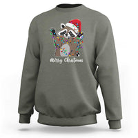 Merry Christmas Raccoon Sweatshirt Happy Holidays Gift Animal Xmas Lights Red Santa Hat - Wonder Print Shop