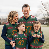 Fire Flame Number 67 V-Neck Knit Sweater Vest Funny Six Seven Gen Alpha Slang Meme Sports Team Jersey - Wonder Print Shop