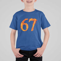 Fire Flame Number 67 T Shirt For Kid Funny Six Seven Gen Alpha Slang Meme Sports Team Jersey - Wonder Print Shop