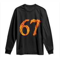 Fire Flame Number 67 Long Sleeve Shirt Funny Six Seven Gen Alpha Slang Meme Sports Team Jersey - Wonder Print Shop