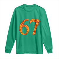 Fire Flame Number 67 Long Sleeve Shirt Funny Six Seven Gen Alpha Slang Meme Sports Team Jersey - Wonder Print Shop