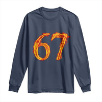Fire Flame Number 67 Long Sleeve Shirt Funny Six Seven Gen Alpha Slang Meme Sports Team Jersey - Wonder Print Shop