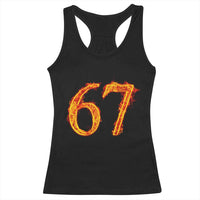 Fire Flame Number 67 Racerback Tank Top Funny Six Seven Gen Alpha Slang Meme Sports Team Jersey - Wonder Print Shop